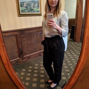 Twill paperbag black dress pants